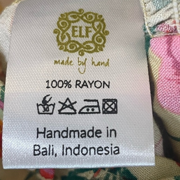 Bali ELF dress midi florall sz small rayon handmadee - Picture 6 of 7
